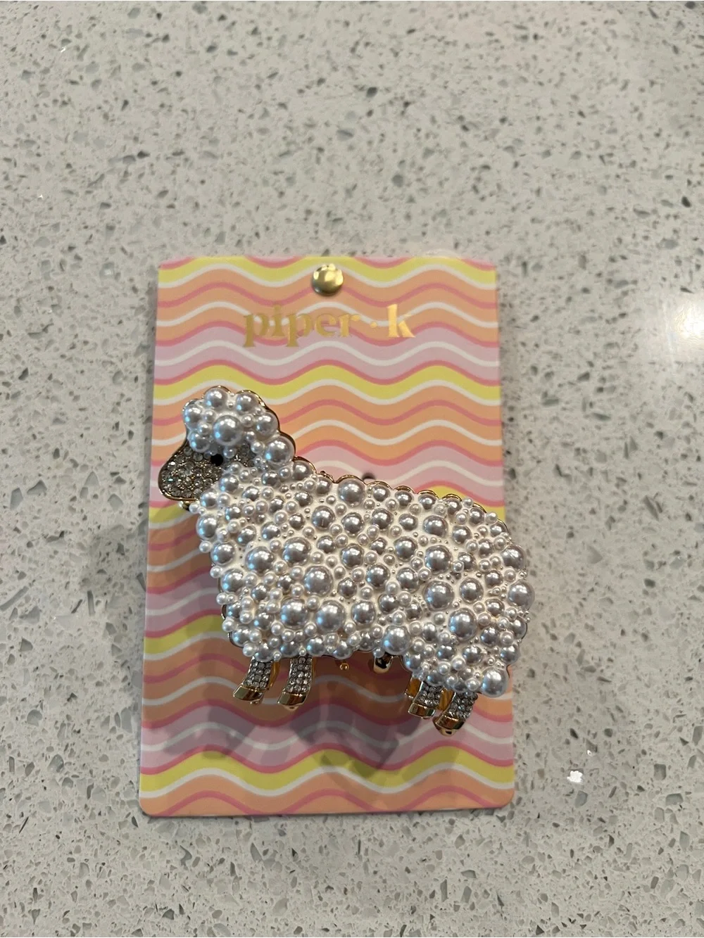Piper Pearl-Encrusted Sheep Brooch with Gold Accents